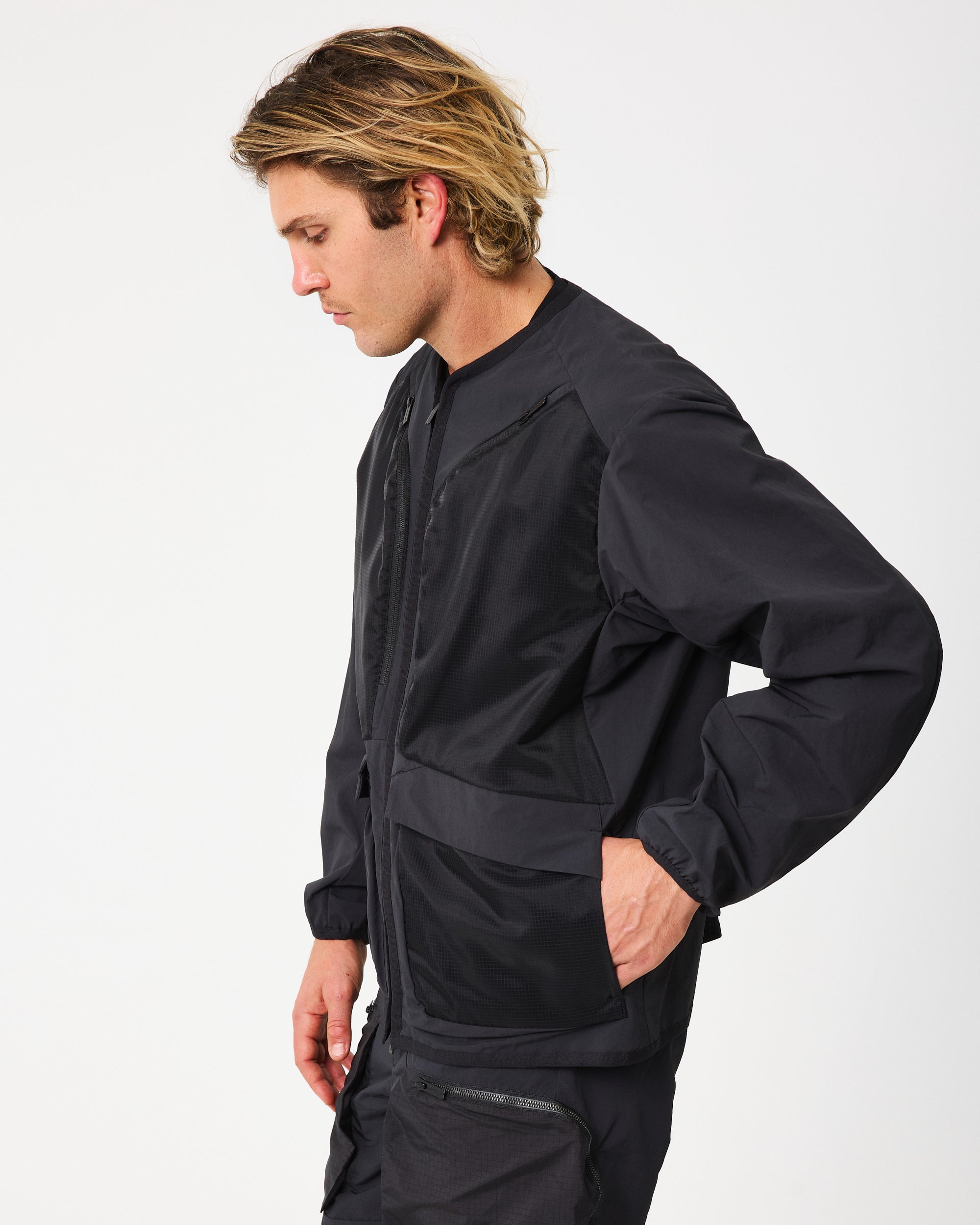 TAFFETA NO COLLAR BLOUSON JACKET